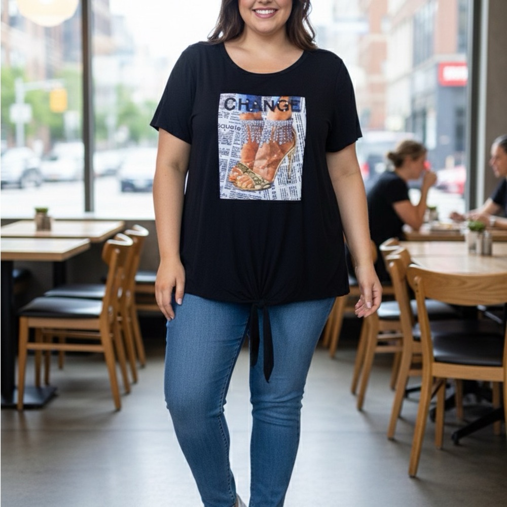 Free Kisses Black Change Graphic Tie-Front Tee